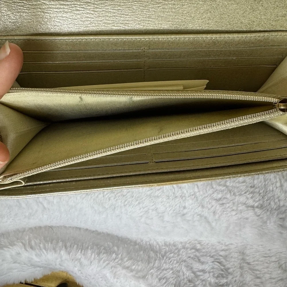 Chanel Gold Metallic Snap Flap Wallet with Auth Sticker